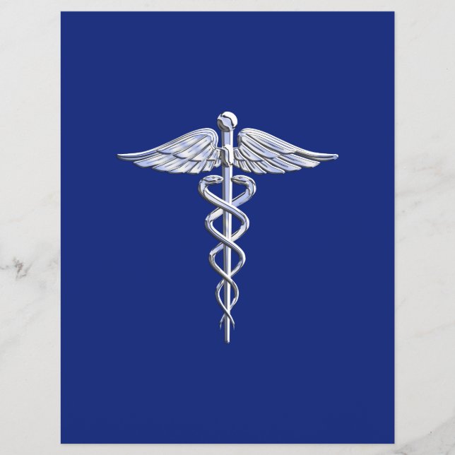 Flyer Cromo Como Caduceus Símbolo Médico Marinho Deco Az (Frente)