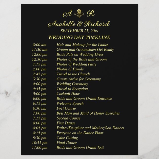 Flyer Cronograma de Casamento Elegante Monograma Simples (Frente)
