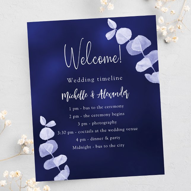 Flyer cronograma do programa de casamento eucalipto azul (Criador carregado)