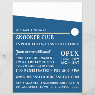 Flyer Cue Ball, Clube de Piscinas, Snooker Club Advertis