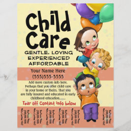 Flyer Cuidado com crianças. Babá. Creche. Folha de recor