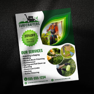 Flyer Cuidado com Gramado Verde & Manutenção de Jardins