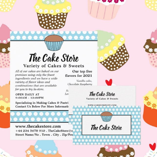 Flyer Cupcake e Bolinhas azuis, anúncio da loja de bolos (Criador carregado)