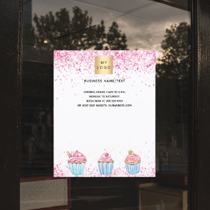 Flyer Cupcakes brancos cor-de-rosa com logotipo de padar