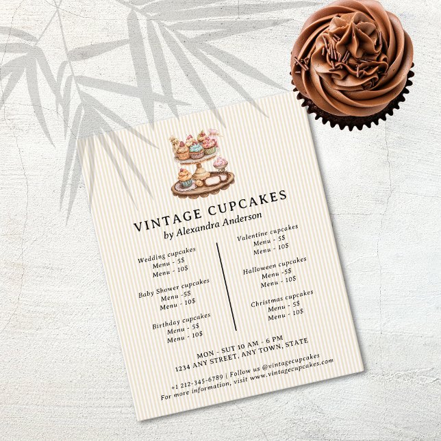 Flyer Cupcakes de vindima (Vintage Cupcakes Retro Bakery Pastry Flyer)