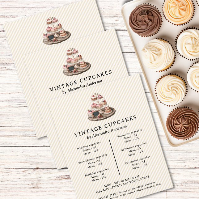 Flyer Cupcakes de vindima Retro Bakery Paery Dessert (Vintage Cupcakes Retro Bakery Pastry Dessert Flyer )