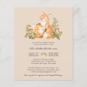 Flyer Cute Baby Fox Woodland Chá de fraldas Convite