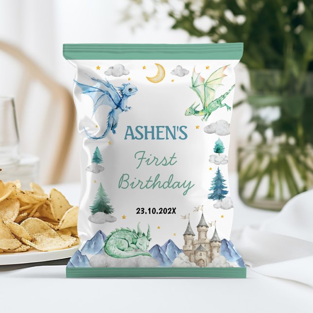 Flyer Cute Watercolor Dragon Birthday Chip Bag Wrapper (Criador carregado)