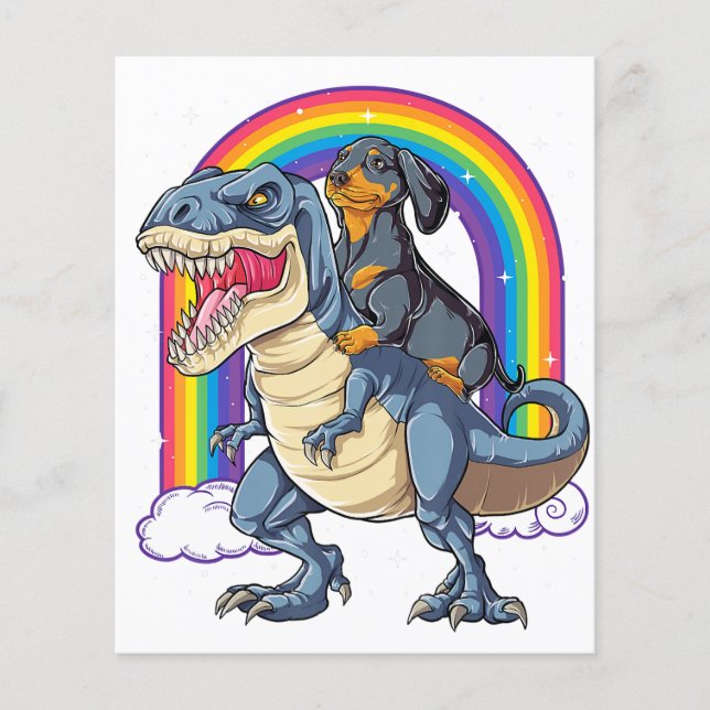 Flyer Dachshund Riding Dinosaur T Rex Difs Rapazes (Frente)