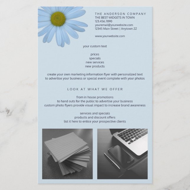Flyer Daisy 2 Blue Floral Simple Modern Your 2 Photo (Frente)