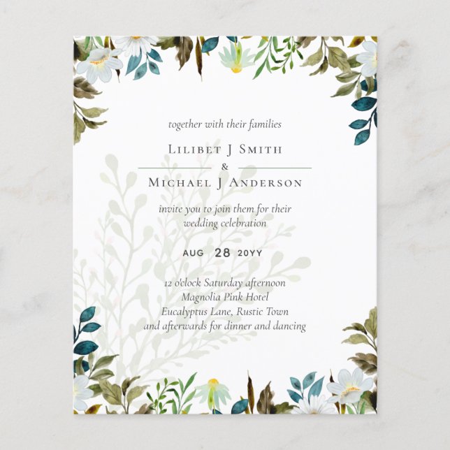 Flyer Daisy Wildflower Greenery Wedding (Frente)