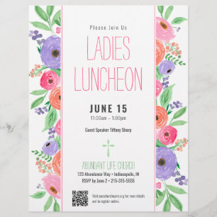 Flyer Damas Church Luncheon Primavera Floral Código QR