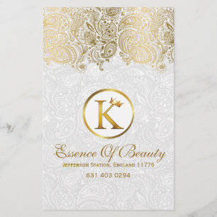 Flyer Damascos brancos & laço Dourado de Paisley
