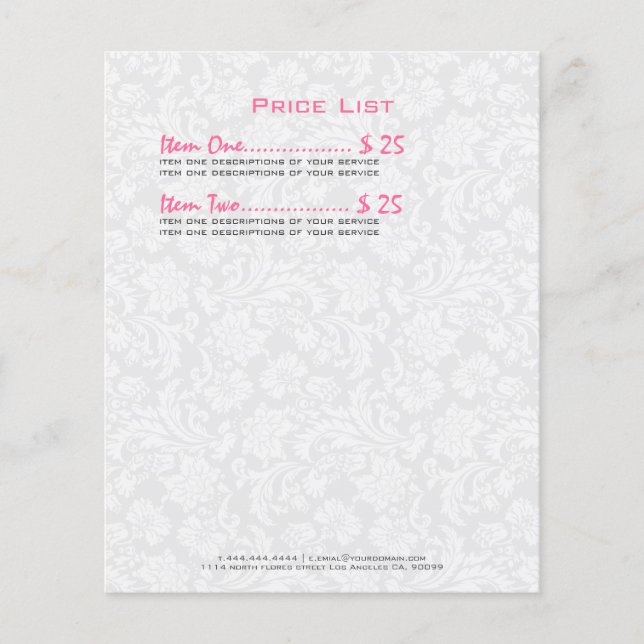 Flyer Damascos Florais Reversíveis, Brancos e Pretos (Frente)