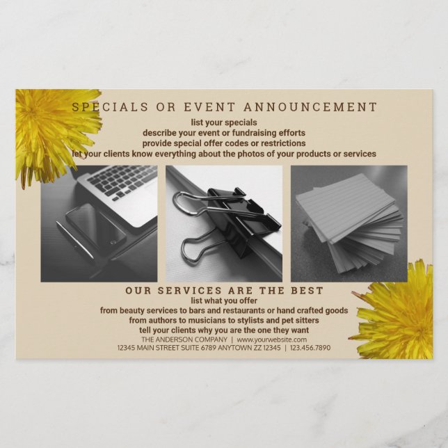 Flyer Dandelion Rustic Flower Simple Modern 3 Foto (Frente)