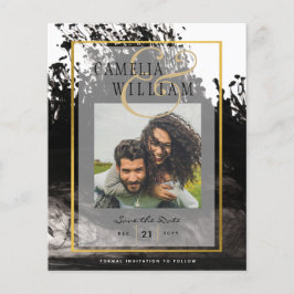 Flyer Data de salvamento do Casamento Dourado preto da F