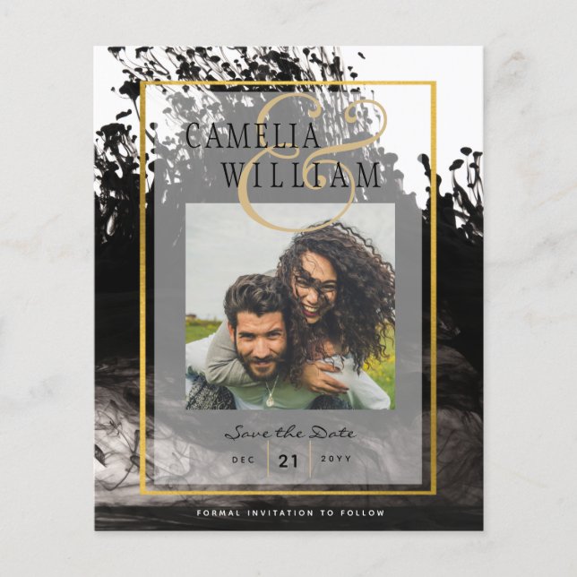 Flyer Data de salvamento do Casamento Dourado preto da F (Frente)