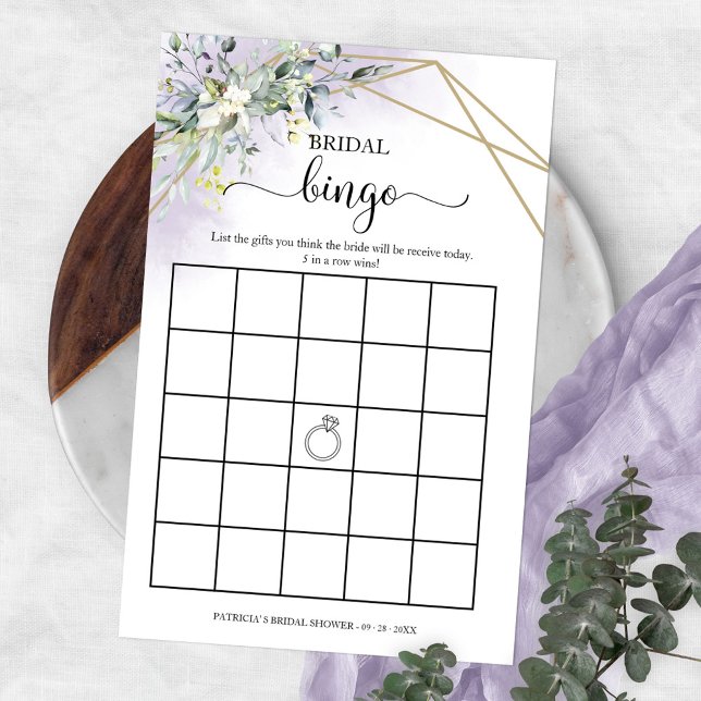 Flyer de Bingo de Chá de Noiva Geométrico com Verd (Criador carregado)
