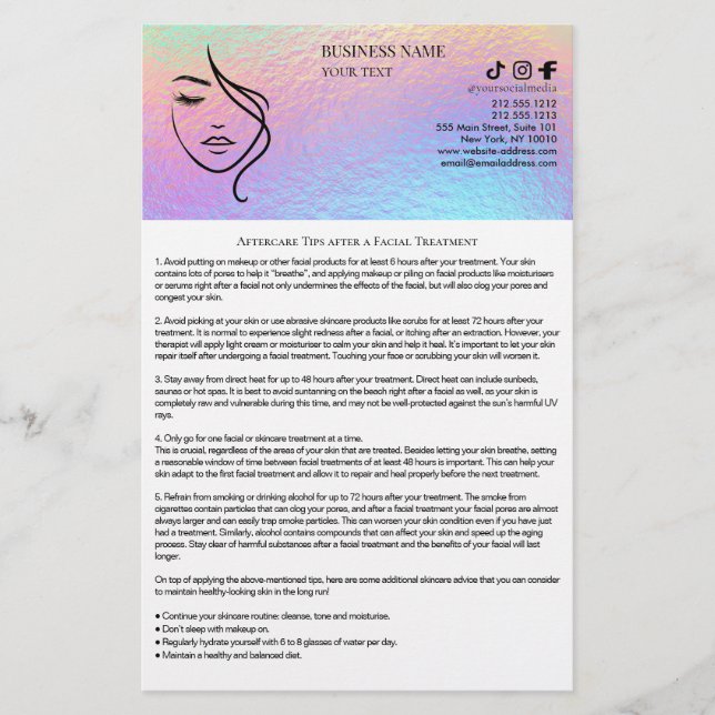 FLYER DE CUIDADOS PÓS-TRATAMENTOS FACIAIS (Frente)