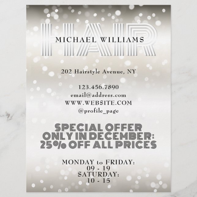 Flyer de salão de cabelos brilhantes (Frente)