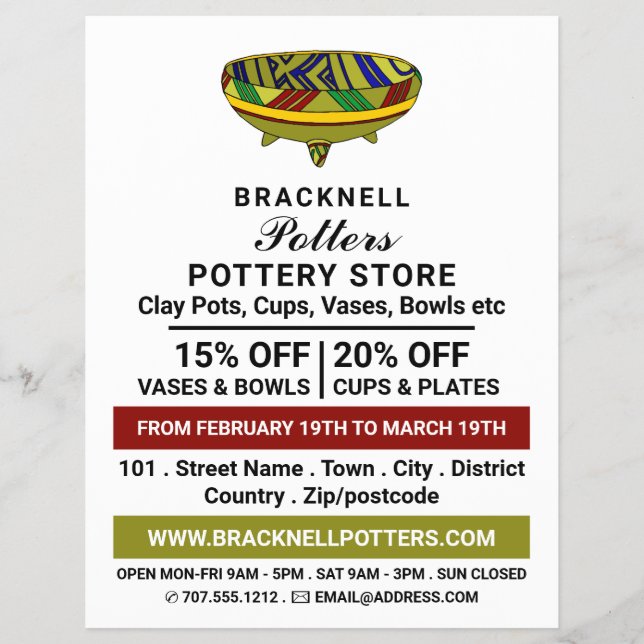 Flyer Decorate Bowl, Pottery Store, Potters Adverte (Frente)