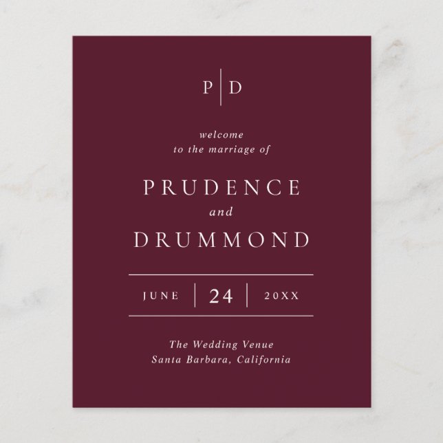 Flyer Deep Burgundy Classic Budget Wedding Program (Frente)