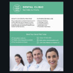 Flyer Dental Office Dentist Custom Logo Photo QR Green<br><div class="desc">Professional dental flyer with front-side space for logo,  photo,  services,  key information,  and contact details. The back features a QR code for staying connected along with replaceable social media icons. Ideal for clear,  trustworthy patient communication. Visit the store for more coordinated business marketing designs.</div>
