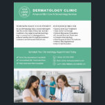 Flyer Dermatologist Dermatology Clinic Logo QR Green<br><div class="desc">Promote your dermatology clinic with a professional, customizable flyer designed to help attract new patients and clearly showcase your services. Ideal for dermatologists, skin care clinics, and medical practices, this flyer allows you to add your logo, clinic information, services, and a QR code that links directly to your website or...</div>