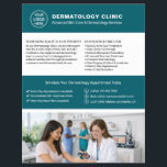 Flyer Dermatologist Dermatology Clinic Logo QR Teal<br><div class="desc">Promote your dermatology clinic with a professional, customizable flyer designed to help attract new patients and clearly showcase your services. Ideal for dermatologists, skin care clinics, and medical practices, this flyer allows you to add your logo, clinic information, services, and a QR code that links directly to your website or...</div>