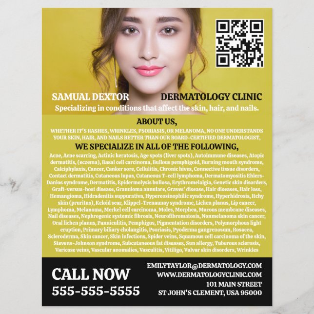 Flyer Dermatologista de na moda, Clínica de Dermatologia (Frente)
