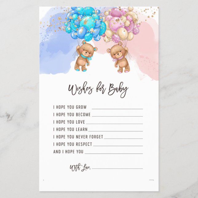 Flyer Desejos Para Jogo De Revelação De Gênero De Bebê (Frente)