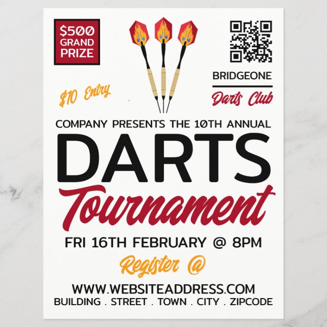 Flyer Design de Darts, Anúncios de Torneio de Darts (Frente)