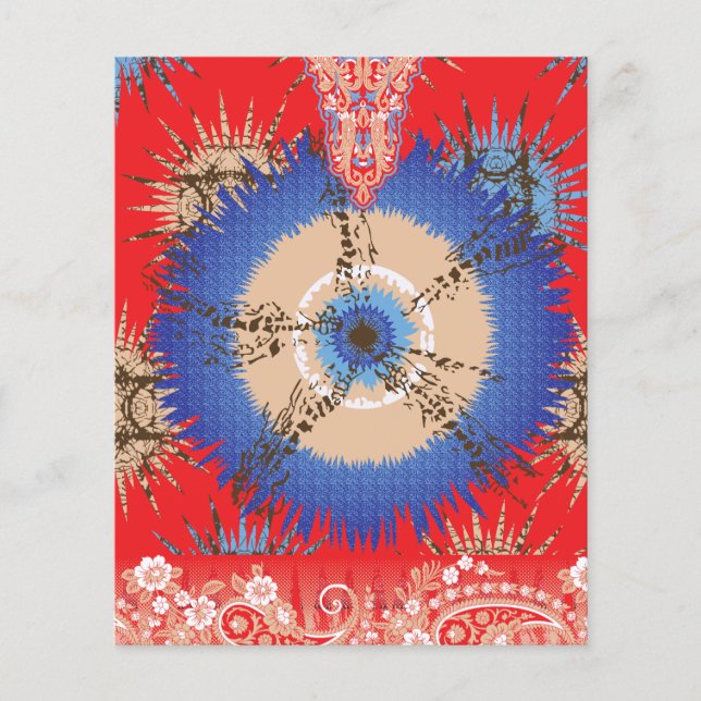 Flyer design de fundo vermelho com círculo azul (Frente)