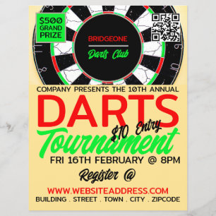 Flyer Design de prancheta, Anúncios de Torneio Darts