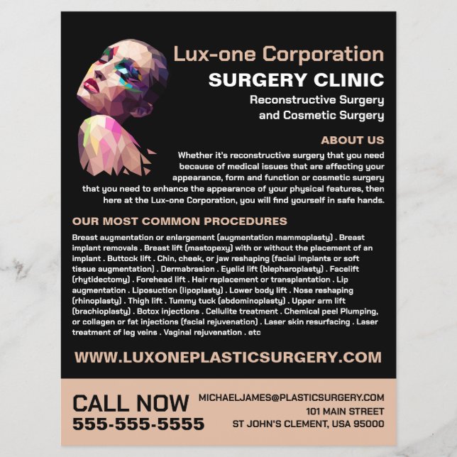 Flyer Design poligonal, Cirurgião plástico, Cirurgia plá (Frente)