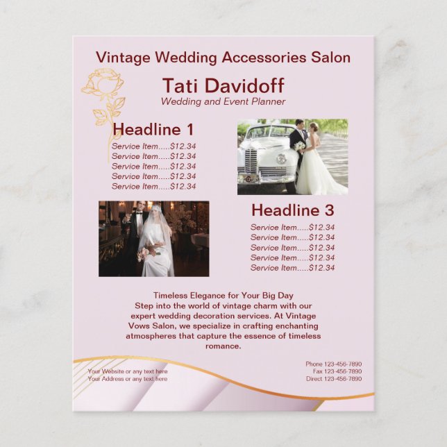 Flyer Design Suave Elegante Cor rosa Dourada (Frente)