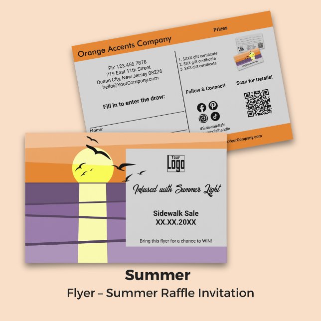 Flyer Design sunset ・ Verão duplo ・ Raffle Promo (Sunset Design · Dual-Sided Summer · Raffle Promo Flyer)