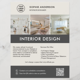 Flyer Designer de Interiores Moderno Marketing Cinza Neu