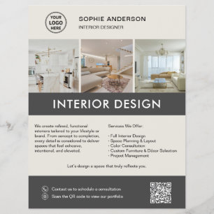 Flyer Designer de Interiores Moderno Marketing Cinza Neu