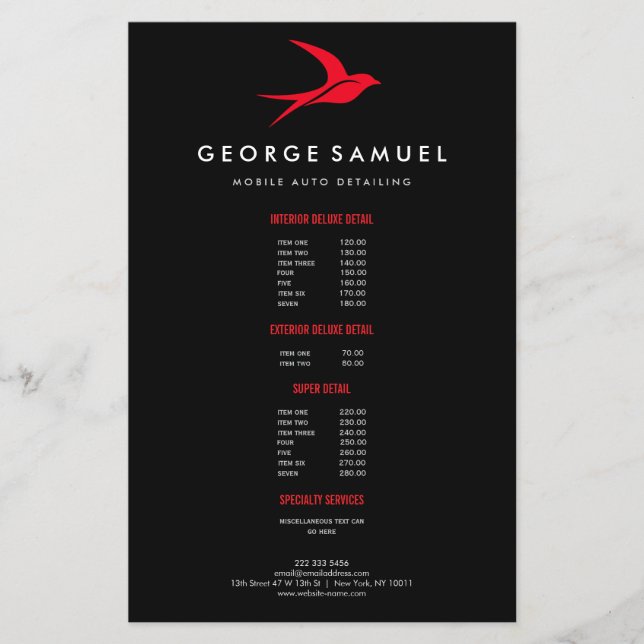 Flyer Detalhamento Automático | Logotipo de pássaro voad (Frente)