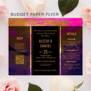 Flyer Detalhes de RSVP com código QR para convite de cas