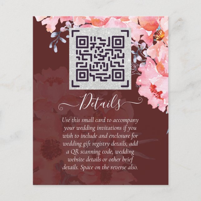 Flyer Detalhes do Site de Casamento Burgundy QR CÓDIGO D (Frente)