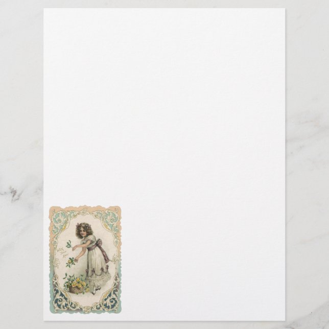 Flyer Dia dos Namorados Vitoriano Antigo, Menina com Ros (Frente)