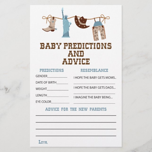 Flyer Dicas e Previsões para Chá de Bebê de Cowboy Weste (Frente)