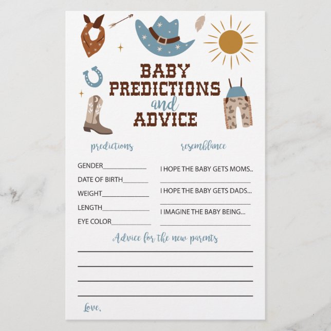 Flyer Dicas e Previsões para Chá de Bebê de Cowboy Weste (Frente)
