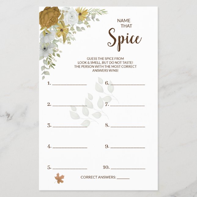 Flyer Diga que Spice Boho Autumn BridalShower Game Card (Frente)