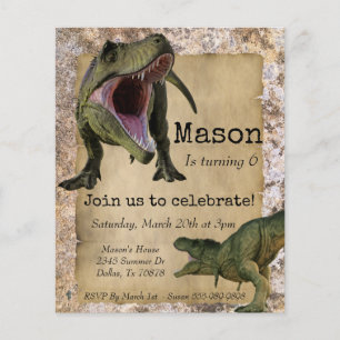 Flyer Dinosaur Tyrannosaurus T-Rex Child Birthday Invita