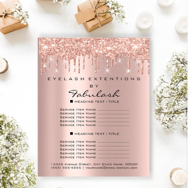 Flyer Dissipadores de faísca de Rosa de salão de maquilh (Makeup Beauty Salon Rose Glitter Flyer Spark Drips)