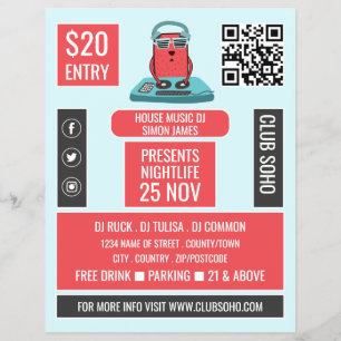 Flyer DJ no Deck Cartoon, Professional DJ Advert