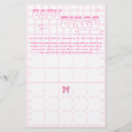 Flyer do Jogo de Bingo de Bebê Xadrez Rosa Pastel
